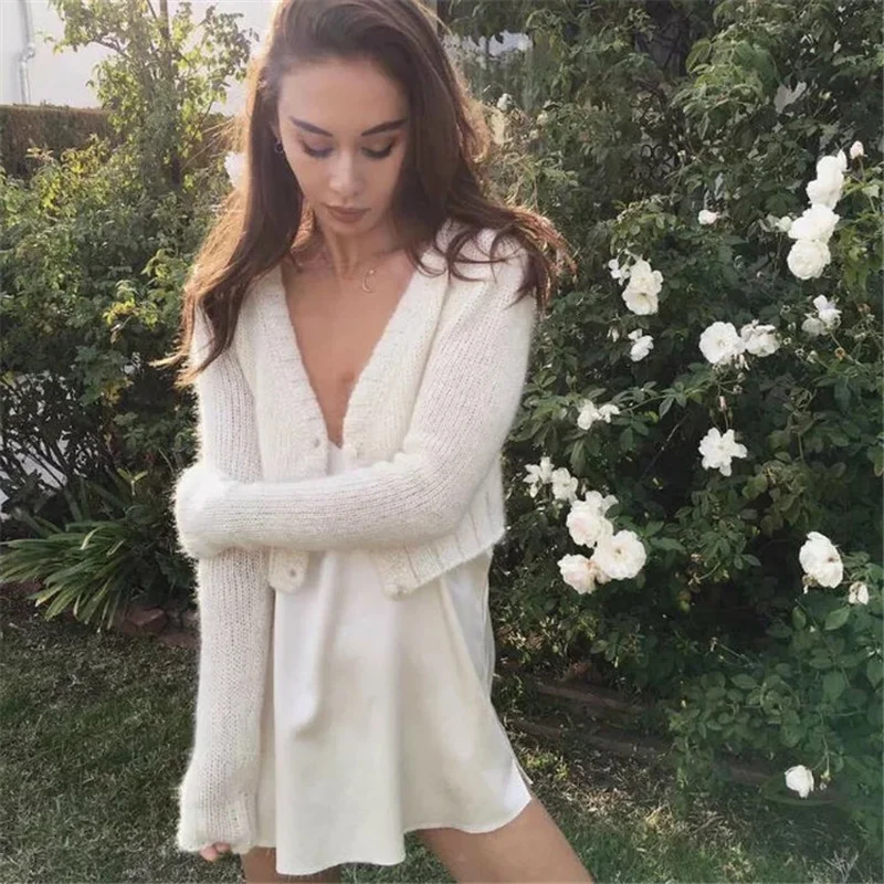 Плюшевый вязаный кардиган с v-образным вырезом женский осенне-зимний новый