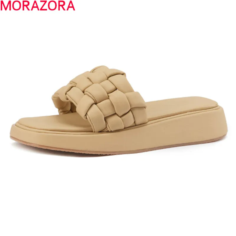 

Женские шлепанцы без задника MORAZORA, черные или Белые Повседневные шлепанцы на низком каблуке, на платформе, лето 2021