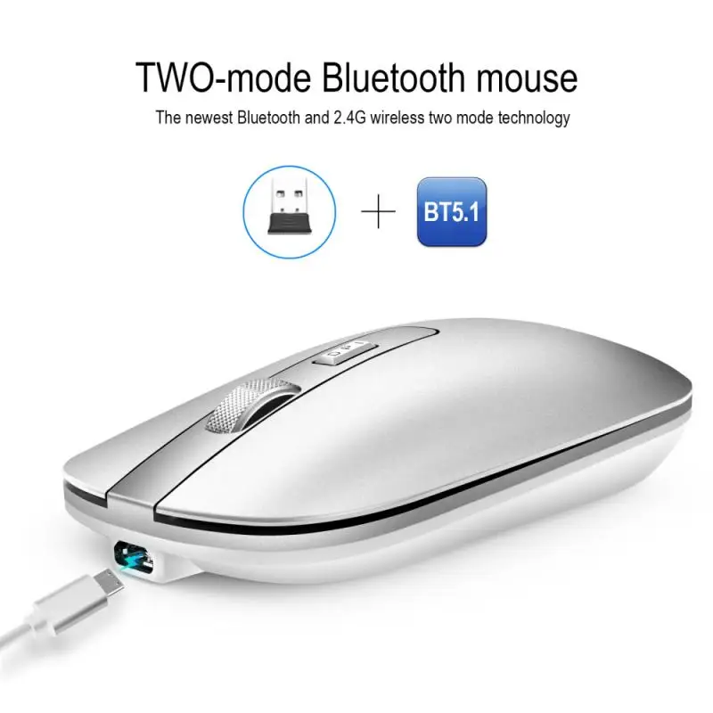 

Silent Bluetooth 5.1 Dual Mode Charging Wireless Mouse Silent 2.4G Mouse 500mAh Rechargeable Mouse For Office Games Universal