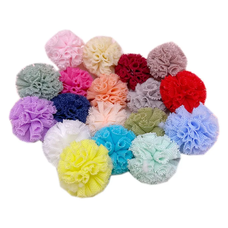 

80pcs/lot 1.5cm elastic mesh Flower Ball For Children Hair clip Accessories Artificial Fabric Flowers For Headbands Accessories