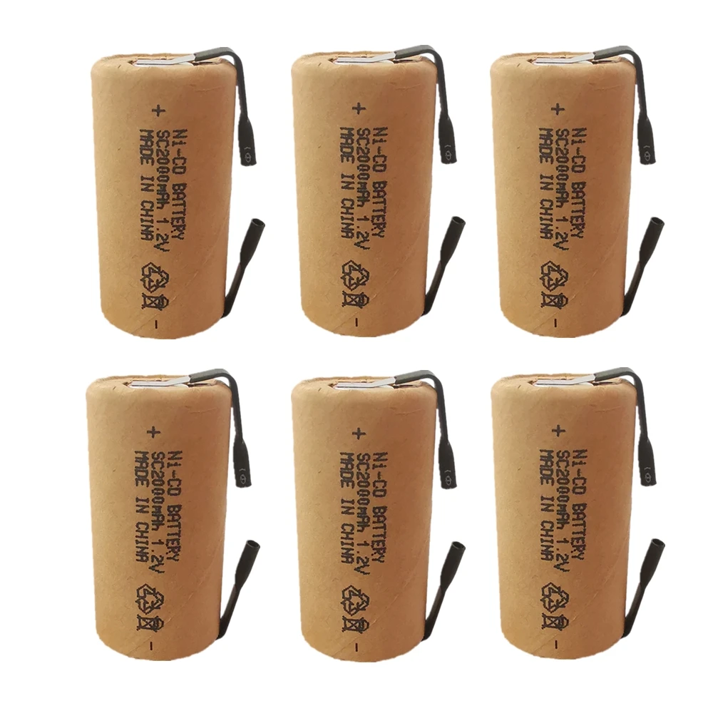 Реальная емкость nicd 6 шт. SC2000mAh с вкладками Высокая мощность Sub C 10C 1 2 В