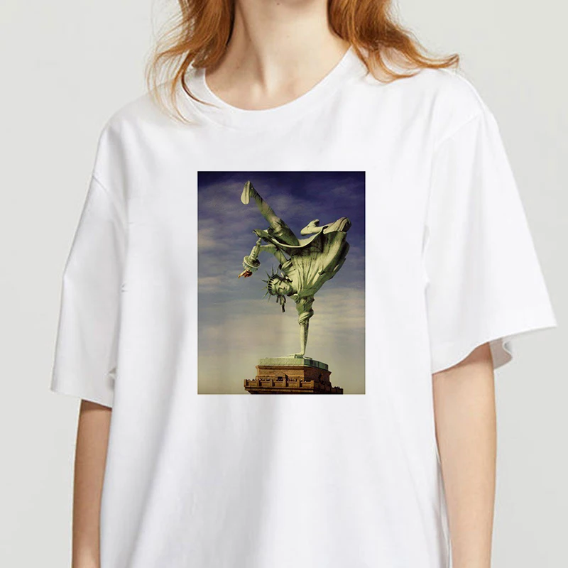 

Summer Statue of Liberty T-shirt Women Funny Vintage Vogue TShirt women Fashion Soft Casual White T shirts Tops