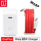 Оригинальный адаптер питания Oneplus Warp Charge 65 Вт, Европейское быстрое зарядное устройство 65 Вт, кабель Type C в Type C One Plus 9 pro 9R 8T 8 nord n100