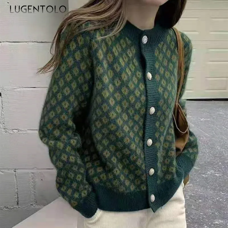 

Женский вязаный свитер с круглым вырезом, в стиле ретро