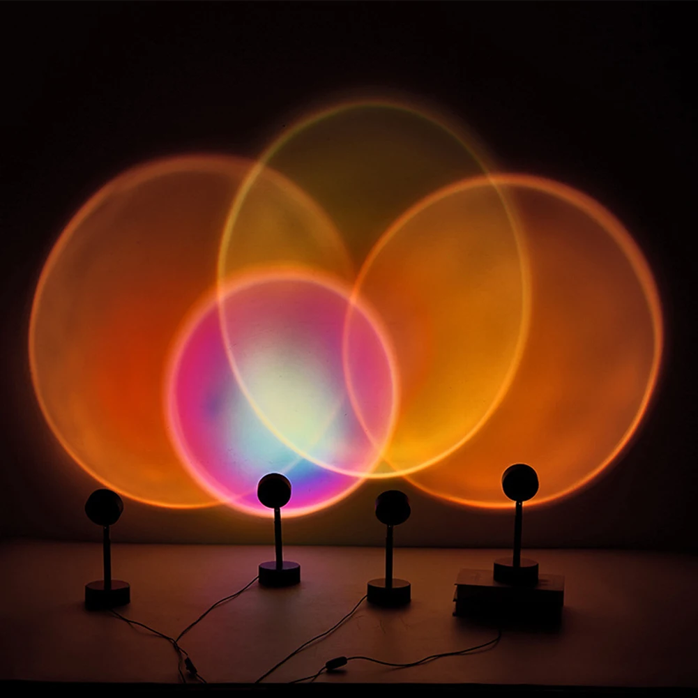 

2021 Rainbow Sunset Projector Atmosphere Button Background Wall Decoration Projected Lamp Home Coffe Shop Colorful Light