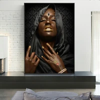 black and gold turban woman portrait canvas painting posters and prints scandinavian wall art picture for living room decor