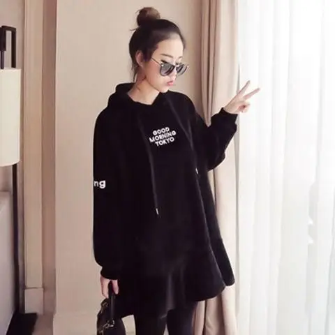 

Large size cover belly autumn and winter dress small middle length loose women's sweater coat