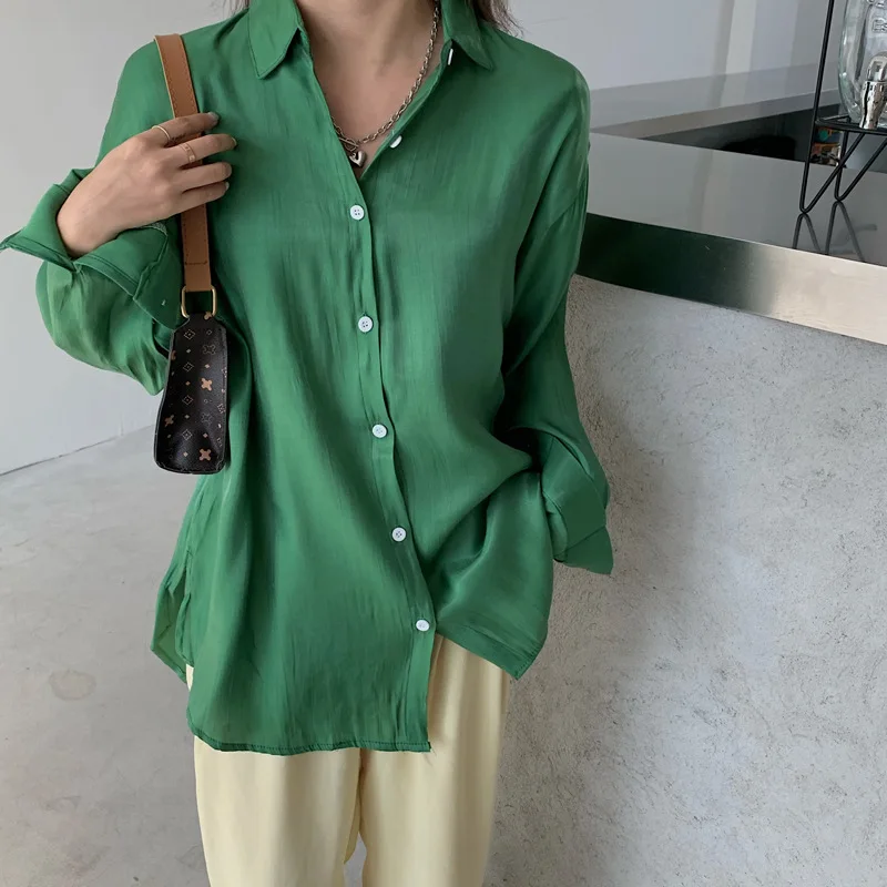 

New Hong Kong Style Retro Mermaid Ji Polarized Long Sleeve Shirt Female Design Sense Small Medium and Long Korean Loose