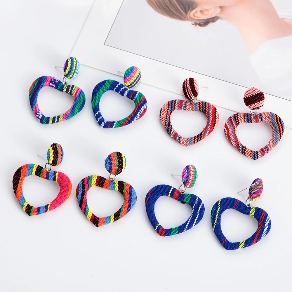 Элегантные Висячие большие круглые тканевые серьги из ткани для женщин модные