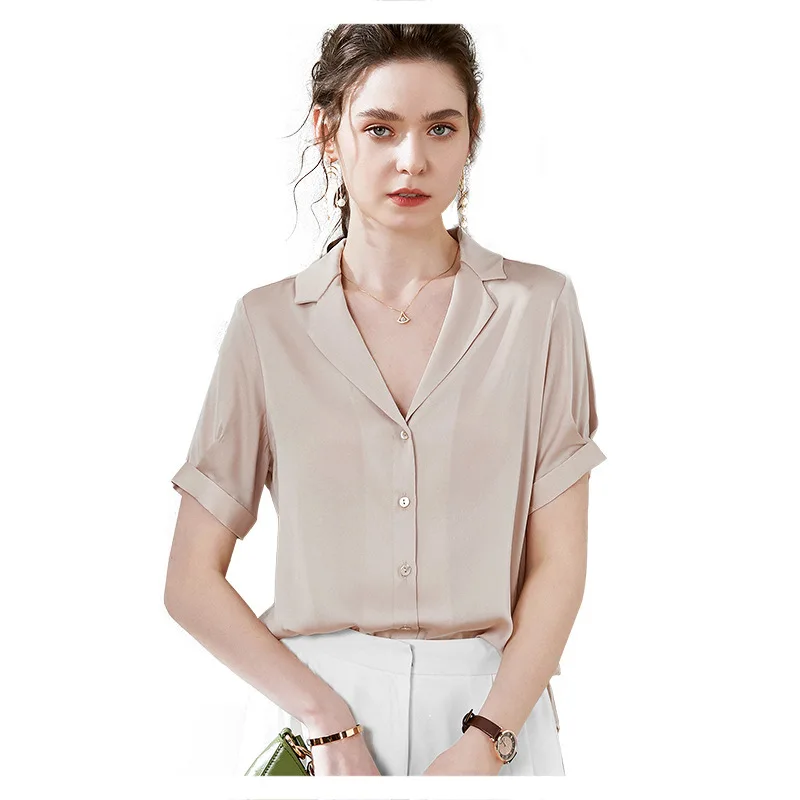 

Temperament Ol Commuter Business Suit Collar Silk Shirts nv duan xiu Single-Breasted 16 M/M Silk Coat 2020 New Fashion