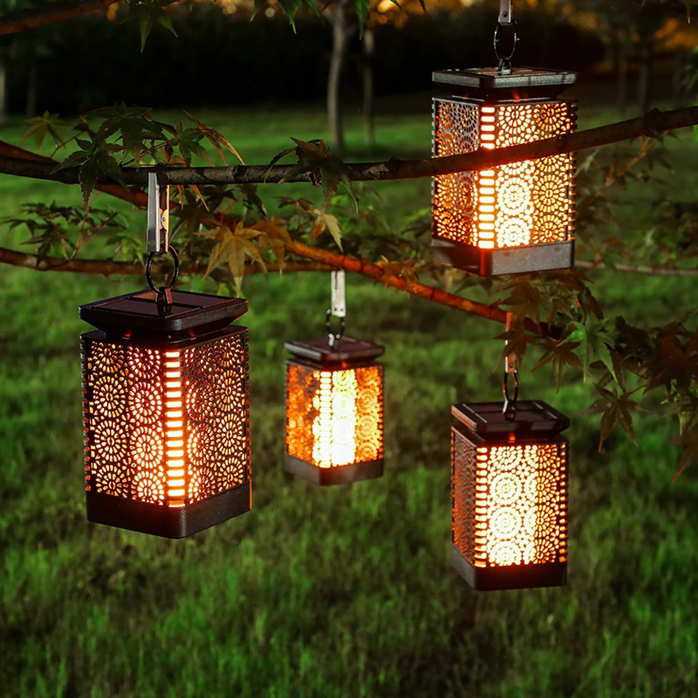 

Outdoor Waterproof Solar Light Flame Night Lights Path Lantern LED Hanging Lamp For Outdoor Garden Decor Patio Vintage