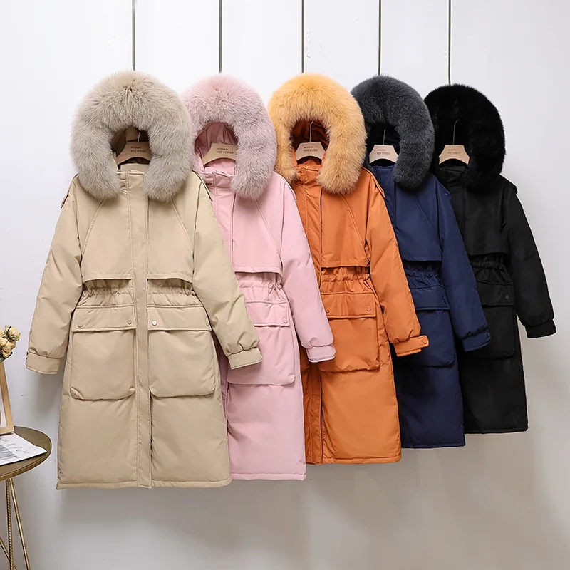 Winter Duck Down Thick Winter Jacket Women Fox Fur Collar Hooded Warm Women's Feather Coat Outwear High Quality Parkas Doudoune