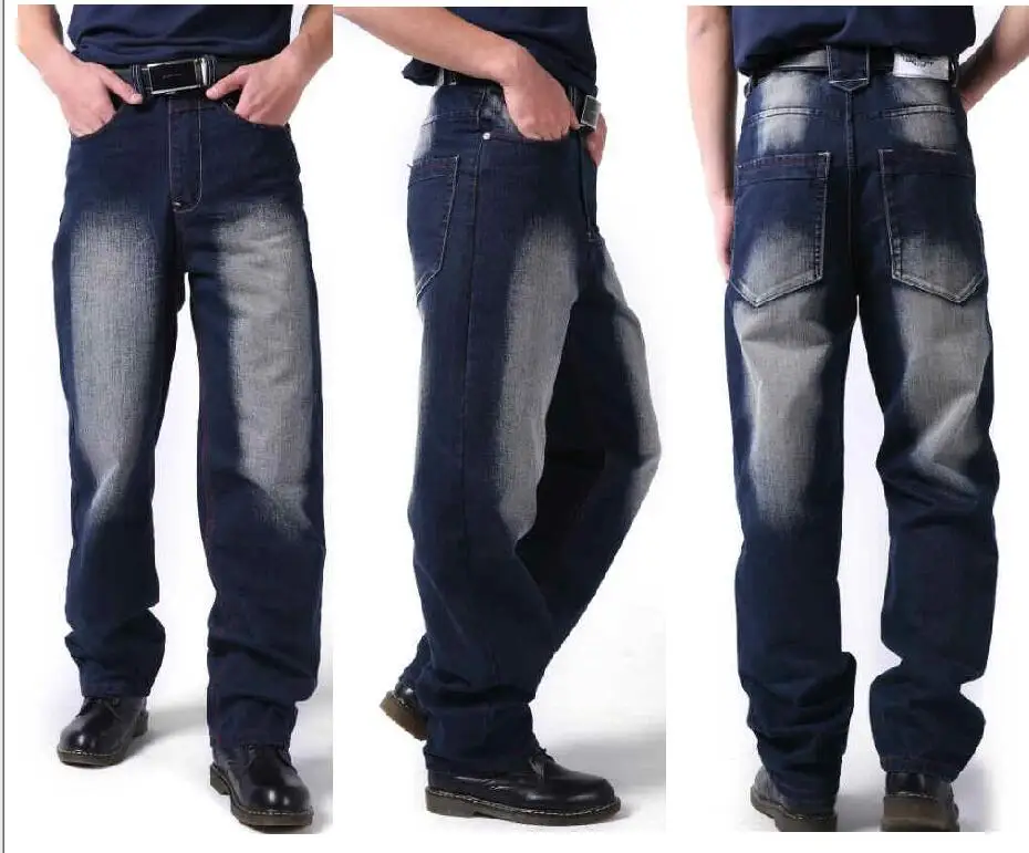 Men Biker Jeans Men Hip Hop Baggy Jeans Multi Pockets Loose Skateboard Pants Baggy Jeans Size 30-46