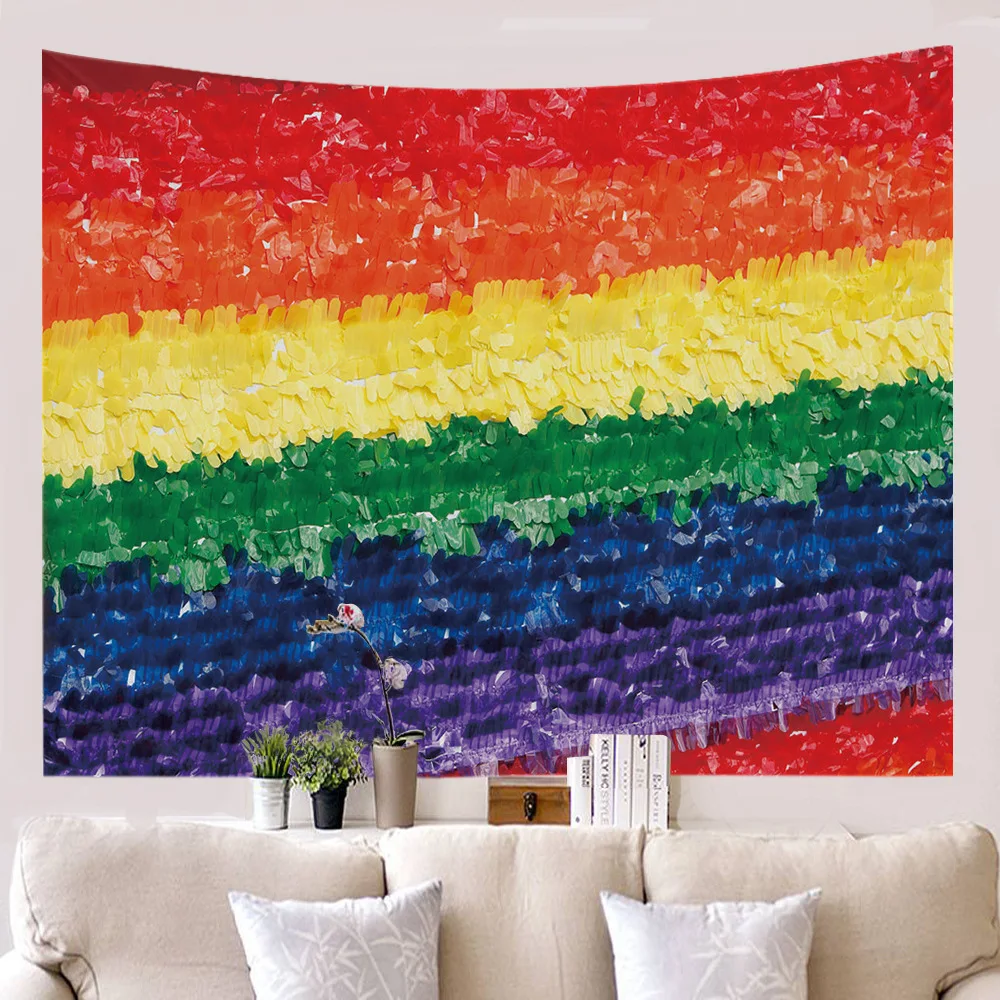 

Pattern Rainbow Wall Hanging Tapestry Travel Camping Mat Sunrise Oil Painting Pattern Yoga Pad Sleeping Carpet Beach Blanket