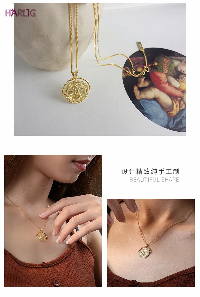 

Harlig sterling silver S925 gold color pendant necklace for women allergy free fashion jewelry trendy style