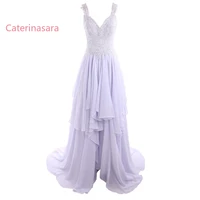 lavender chiffon evening dresses 2021 lace appliques v neck pleated a line prom gowns sleeveless long party dress candy color