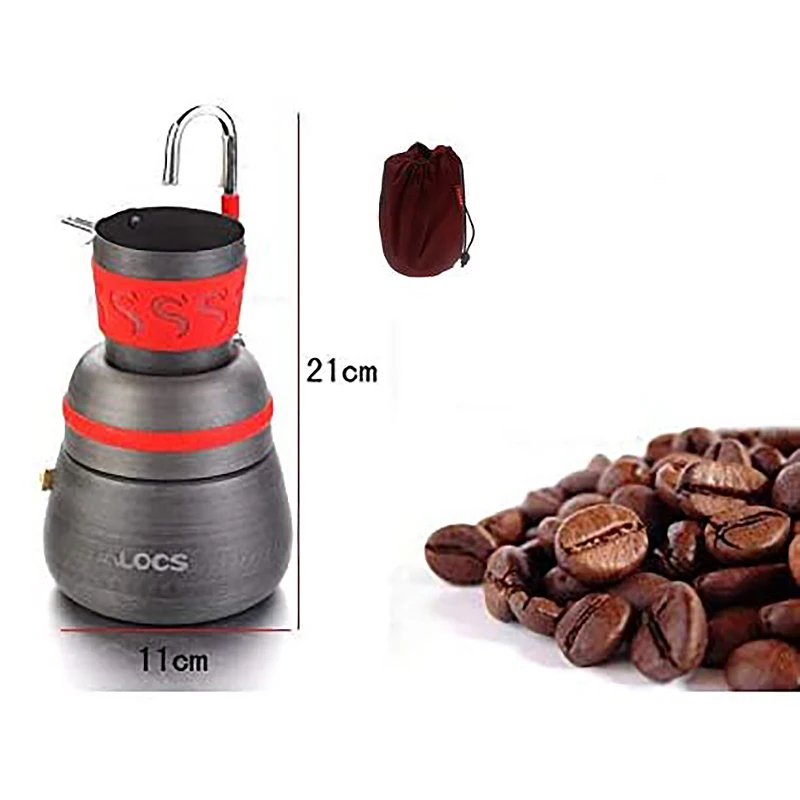 

ALOCS 350Ml Outdoor Camping Tableware Picnic Coffee Pot with Cups Can Be Used To Burn the Stove Aluminum Alloy Coffee Machine