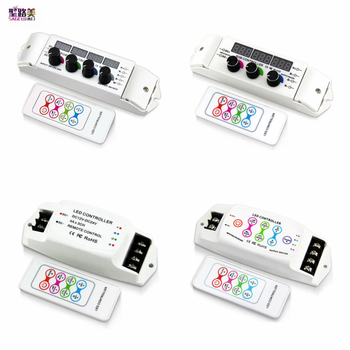 DC12V-24V RGBW RGB Controller with RF Wireless Remote Knob For 5050 3528 2835 3CH 4CH Channel LED Strip Lights Tape Ribbon