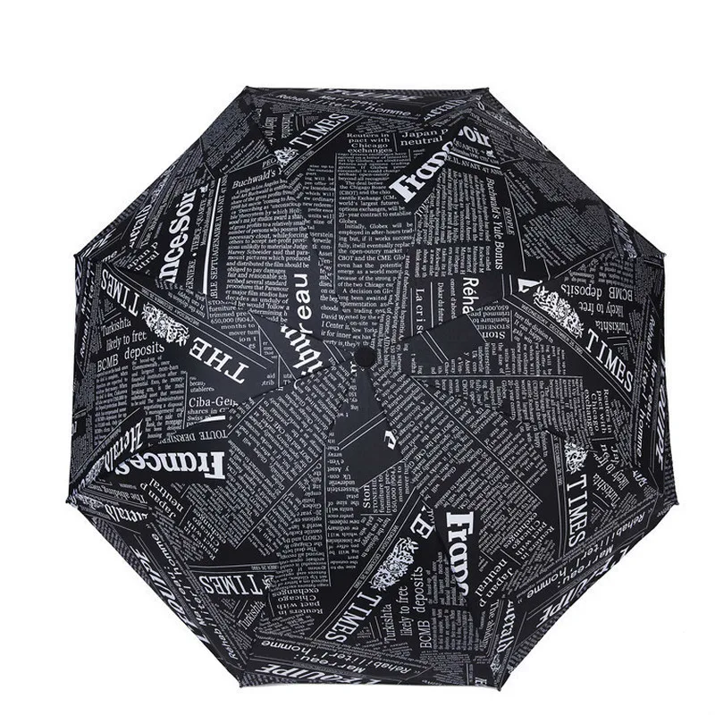 Зонтик от солнца для мужчин и женщин складной универсальный с газетным черным