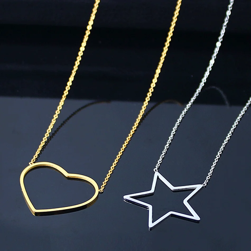 Stainless Steel Chain Choker Necklace For Women Round Heart Star Pendant Best Friends Neckless Jewelry Accessories | Украшения и