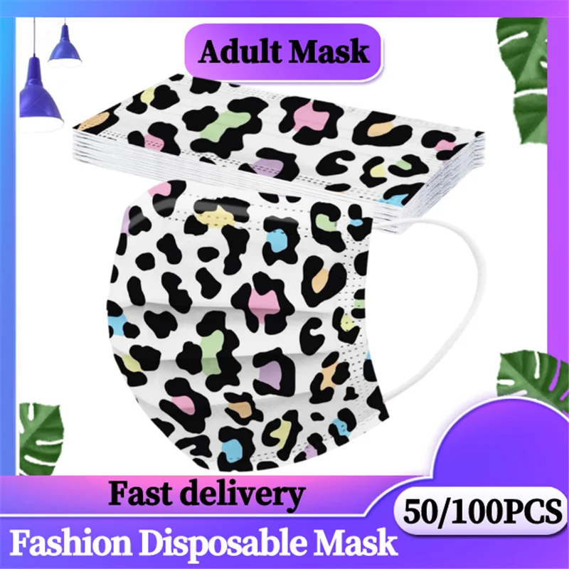 Маска одноразовая трехслойная с леопардовым принтом 100 10/50/2021 шт. - Цена: 487.26