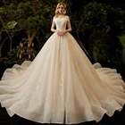 Свадебное платье принцессы Dioflyusa, кружевное Тюлевое платье с цветочным бисером и блестками, роскошное элегантное бальное платье цвета шампанского с вырезом лодочкой, 2021