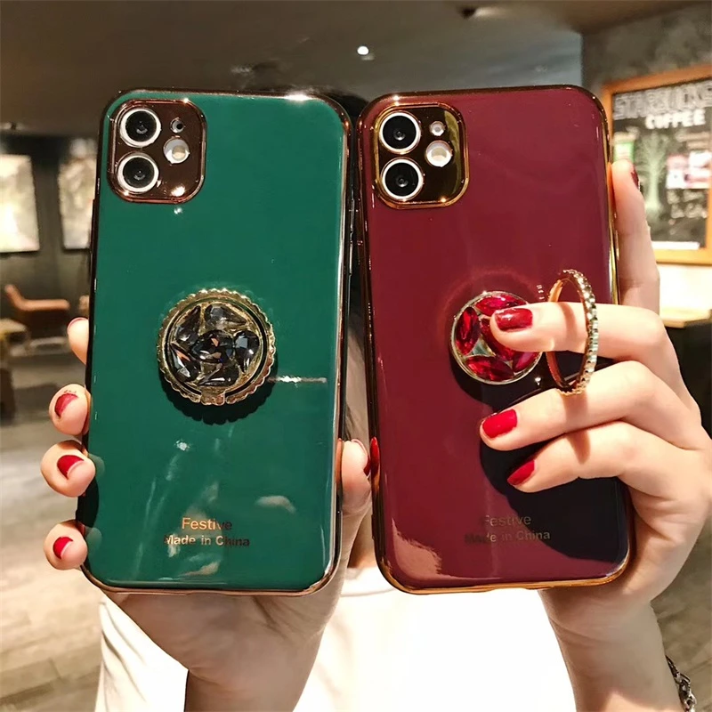 Роскошный чехол со стразами и кольцом-кронштейном для телефона IPhone 11 Pro XR XS Max 7 8Plus