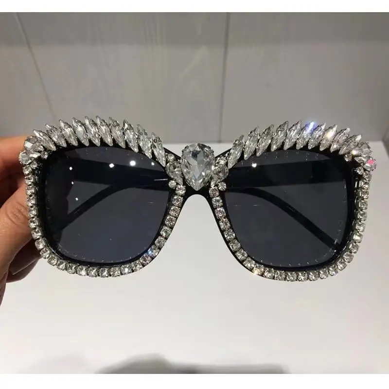 

Europe and the United States diamond exaggerated square sunglasses oversized box retro fashion sunglasses for men and women