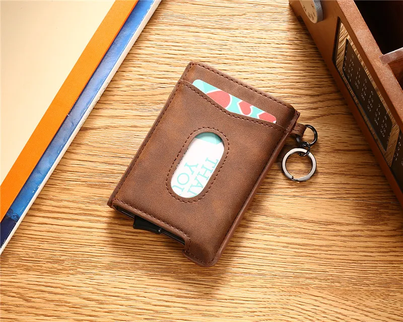 Bisi Goro RFID Блокировка кредитный держатель для карт Anit-theft кошелек карта для мужчин и женщин автоматический всплывающий Чехол для карт кожаный держатель для ID