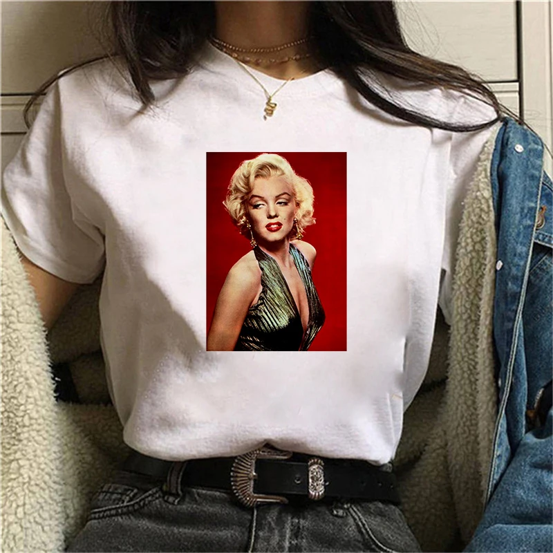 

Summer Short Sleeve Fashion ladies T-Shirt Marilyn Monroe Print Women T-shirt Women Casual White Tops Graphic Tee Women Clothing