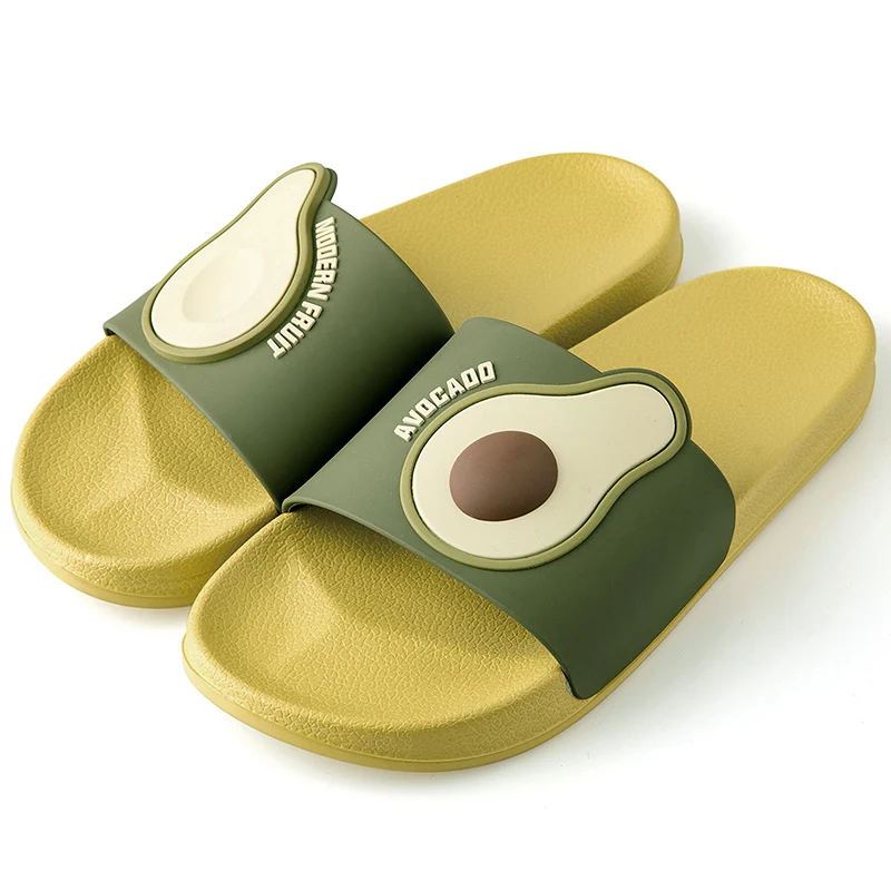 New Summer Women's Home Slippers Indoor Flat-heeled Flip-flops for Men and Women Couples Avocado Soft-soled Beach Shoes
