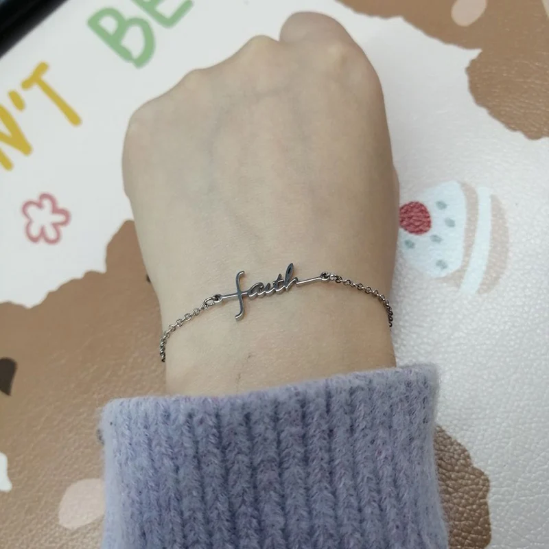 

Couple Faith Bracelets For Women Men Stainless Steel Signature Cross Charm Bracelets Ladies Lovers Jewelry Valentine Day Gifts