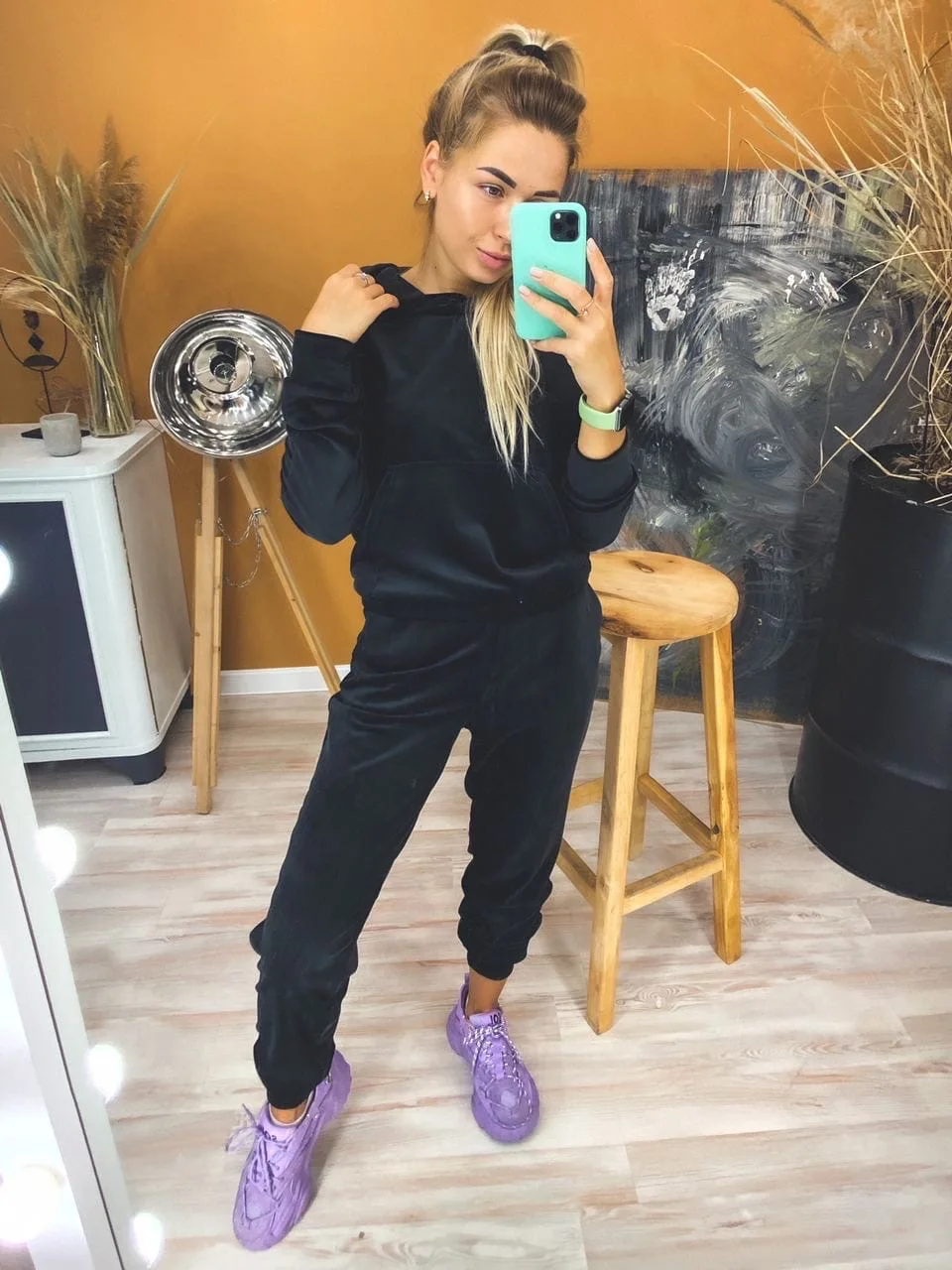 

Женский вельветовый костюм, однотонный, с капюшоном и повседневными штанами, весна 2021