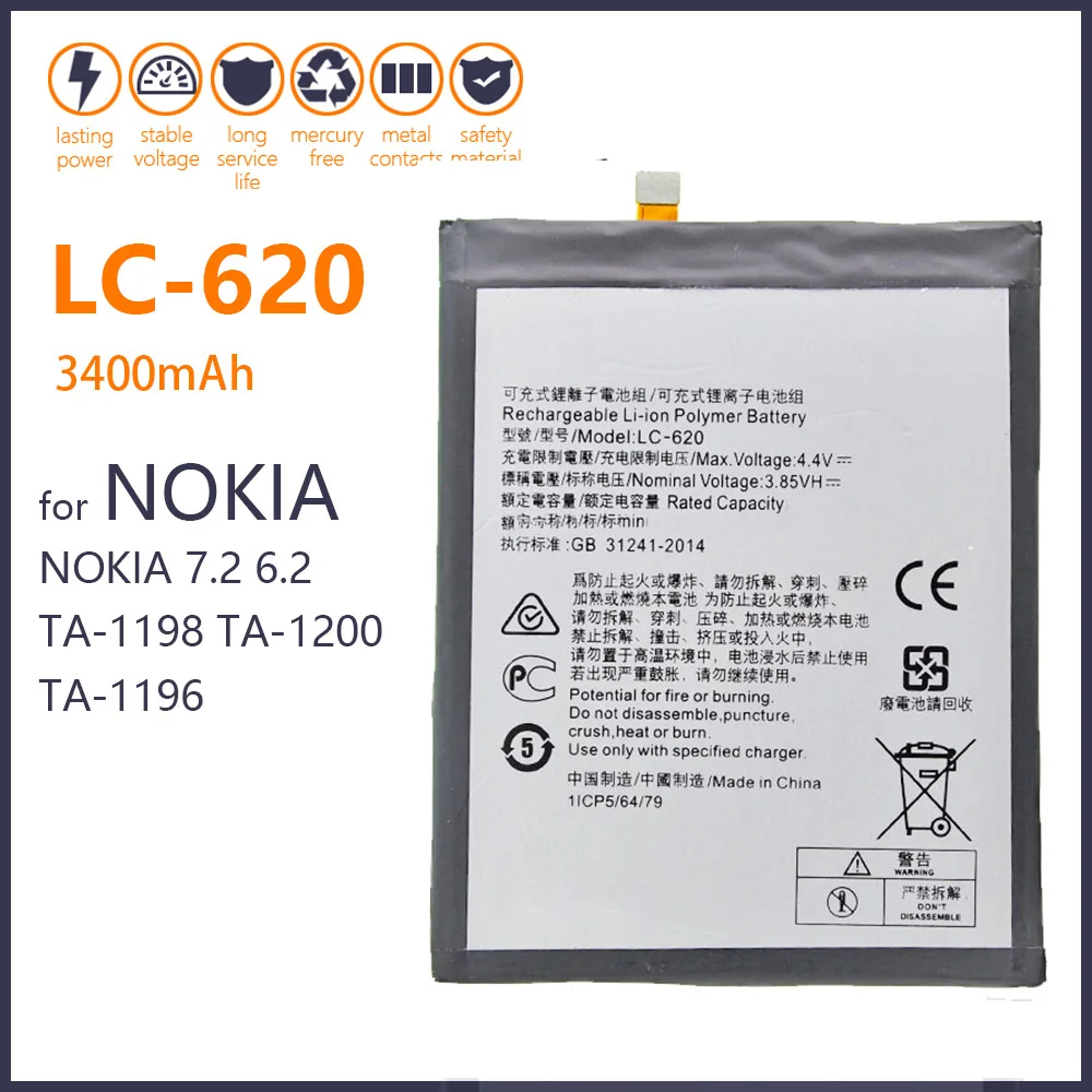 

100% Original 3500mAh LC-620 Battery For Nokia 6.2 7.2 TA-1198 TA-1200 TA-1196 Mobile Phone New Batteries With Tracking number