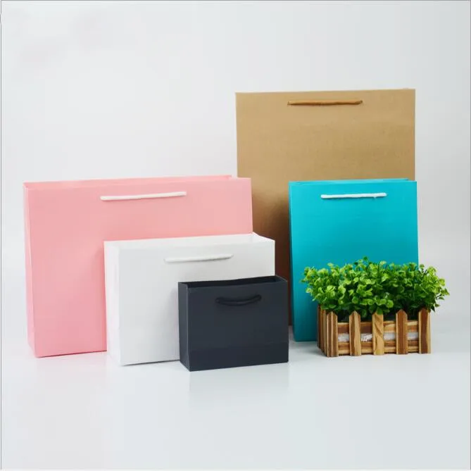 20 шт./лот белый Подарочный пакет из крафт бумаги с ручками белые подарочные