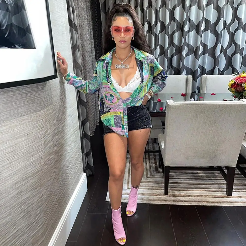 Женская Повседневная рубашка с принтом Свободный кардиган на пуговицах