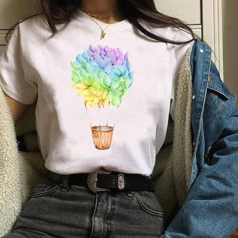 

Women Clothes Lady Graphic Ladies Hot Balloon Travel Flower Floral Summer Autumn Print Tees Tops Female T Shirt Womens T-Shirt