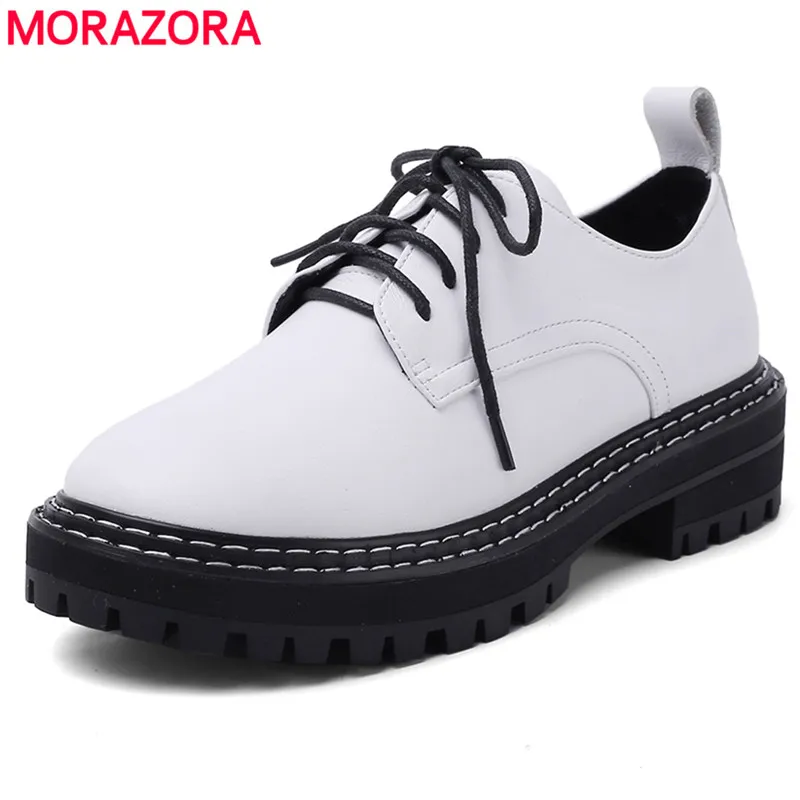 Женские туфли лодочки MORAZORA черные повседневные из натуральной кожи на платформе