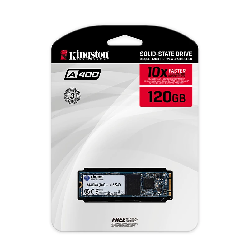 Твердотельный накопитель SSD M.2 2280 Kingston A400 [SA400M8/120G] TLC (R500/W320MB/s)|Внутренние