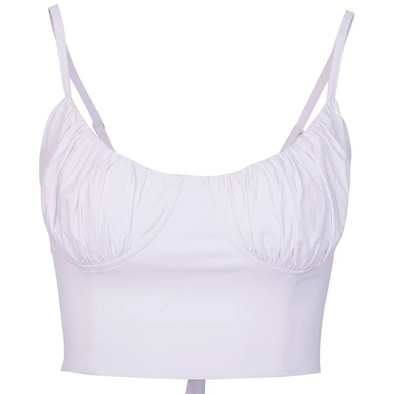 

European station explosions bottoming camisole women's autumn cross-border hot-selling rims pleating chest back strap tops