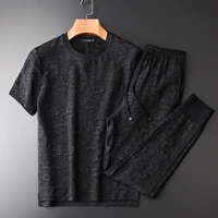 tracksuit round neck short sleeved t shirt suit mens summer fashion texture round neck half sleeved two piece mens tracksuit