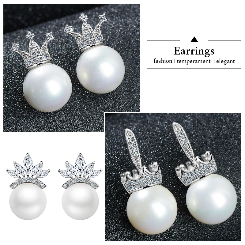Серьги гвоздики SHUANGR с имитацией жемчуга и кристаллами изысканные круглые серьги