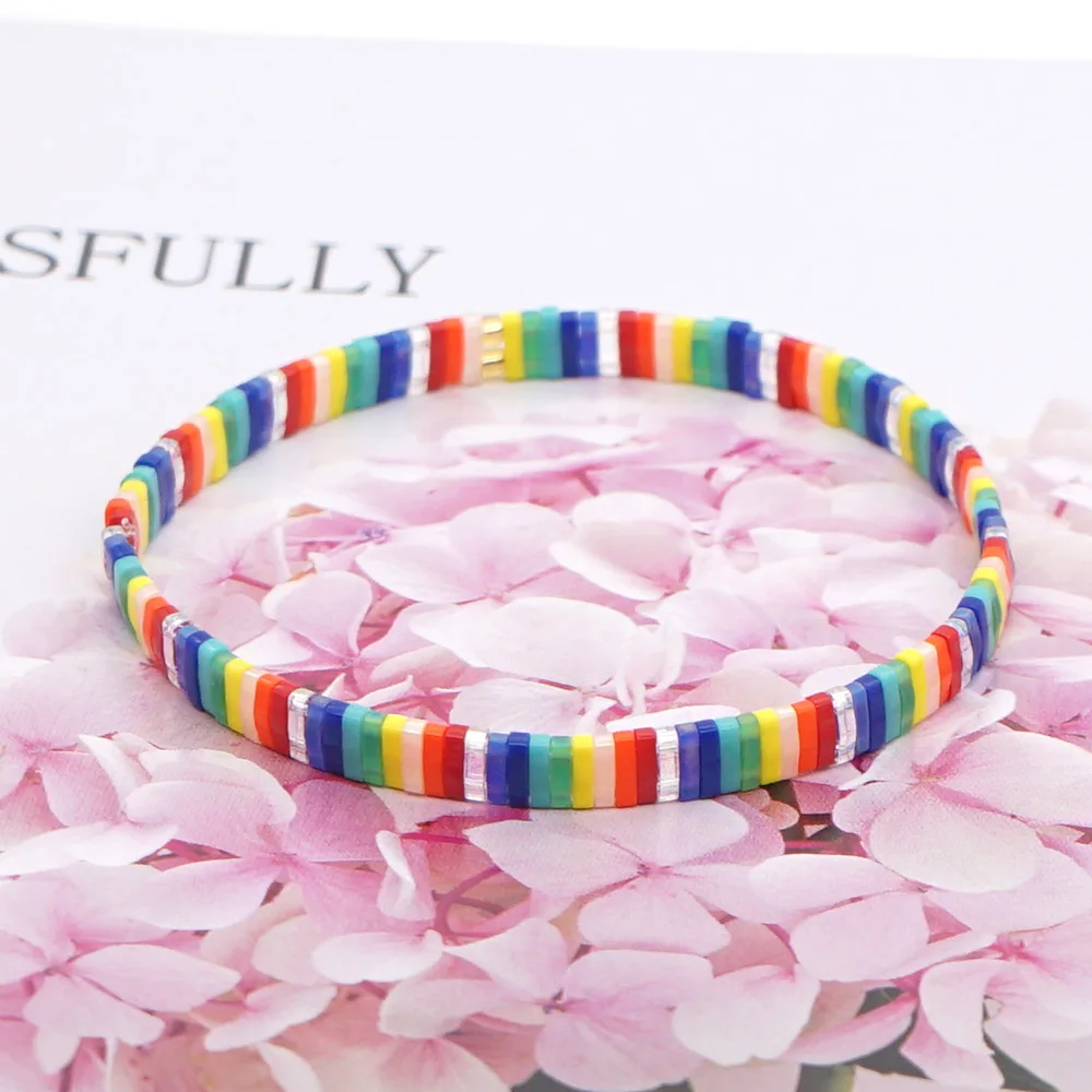 

Go2Boho Rainbow Bracelet For Girl Friends Gift Boho Summer Colorful Beads Beach Bracelets For Women Stretch Pulseras Femme 2021