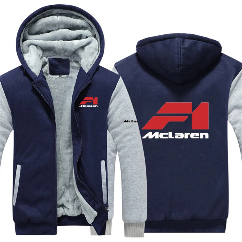 

New Winter McLaren Car Classic Logo Men's College Sports Coats Thicken Fleece Jackets Male Hoodies Zipper Harajuku Sweatshirts