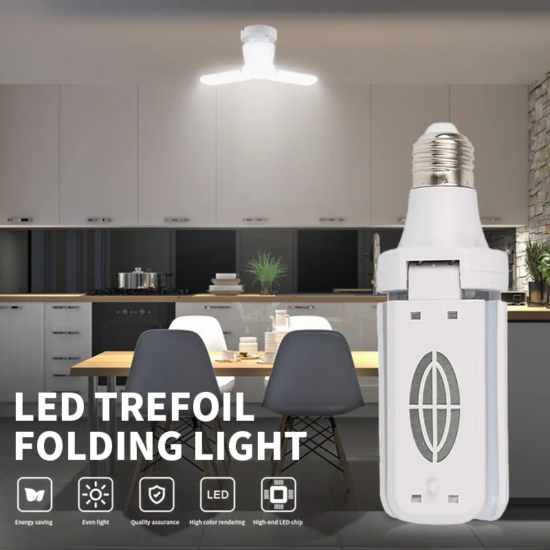 

LED Trefoil Folding Light Garage Lights Easy To Install Super Bright 30W Daylight Light Bulbs 3000LM Deformable Lamp Safe Use