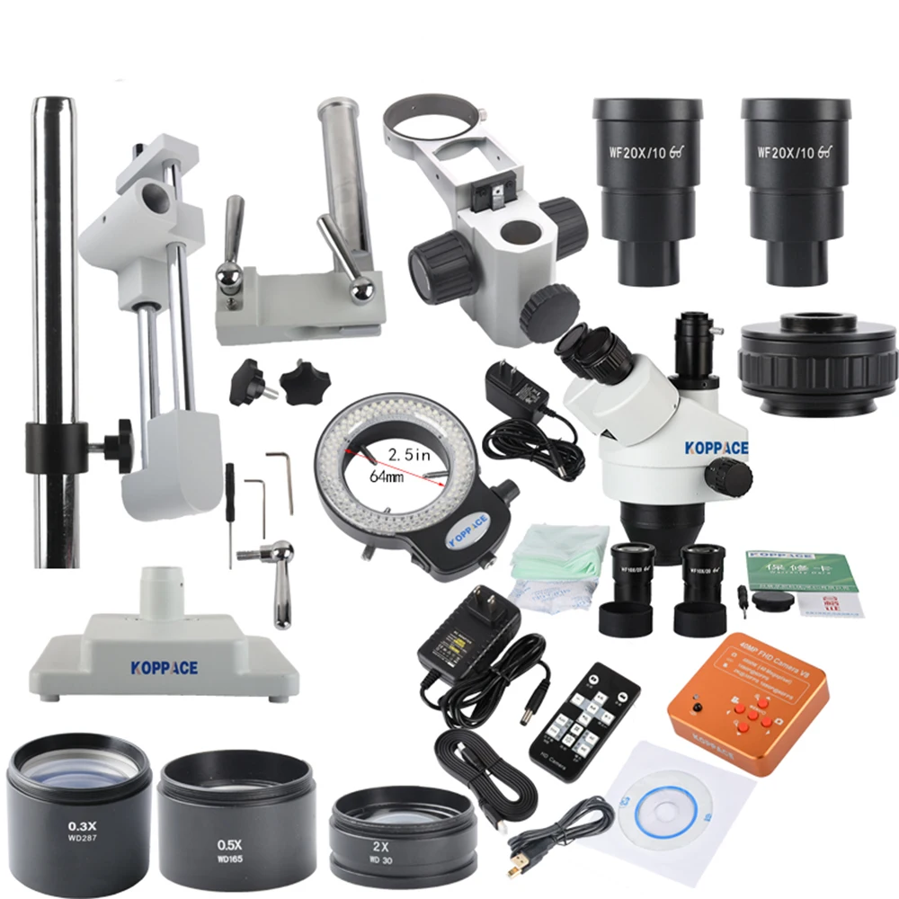 Pаспродажа KOPPACE 40 MP, 2.1X-180X микроскоп, 60FPS, HDMI промышленный микроскоп камера, мобильный телефон ремонт микроскоп, 144 светодиодный кольцевой светильник.