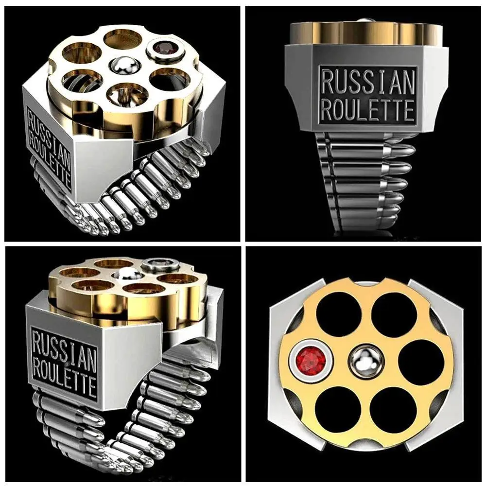 

Punk Style Russian Roulette Men Ring Two Tone Bullet Hip Hop Party Jewery Ring
