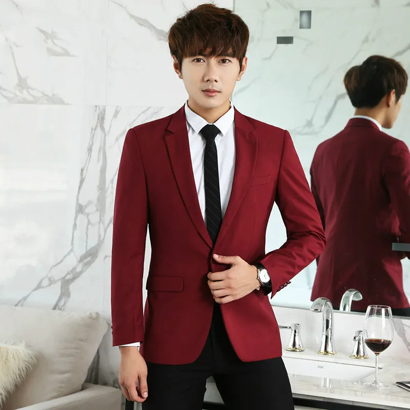 Мужской красный костюм приталенный Свадебный повседневный мужской блейзер с