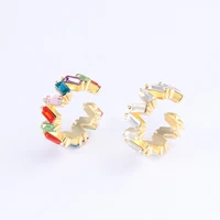 fashion non pierced t shaped diamond ear clip c shaped alloy rainbow color female ear bone clip earrings jewelry