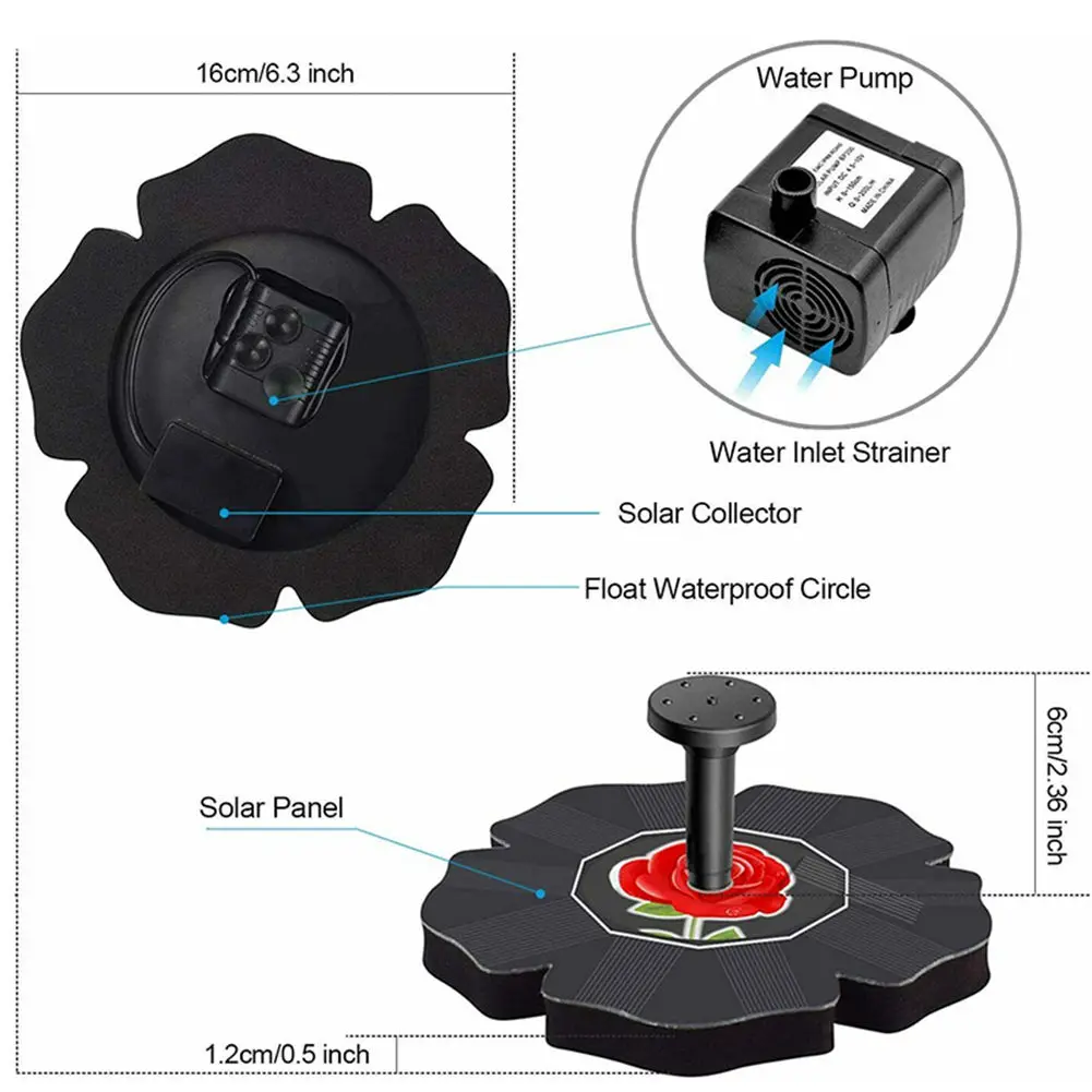 

Outdoor Solar Powered Fountain Pumps Floating Water Pond Garden Pool Pumps BDF99